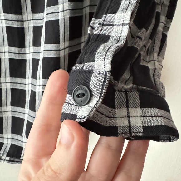 Rag & Bone | Greta Black and White Plaid Off Shoulder Top - Picture 6 of 12